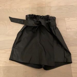 black leather high waisted skort